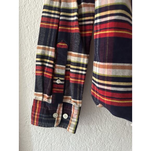 LL Bean Signature Slim Fit Plaid Flannel Shirt Red Blue Cotoon Mid Weight Mens L - Picture 11 of 13